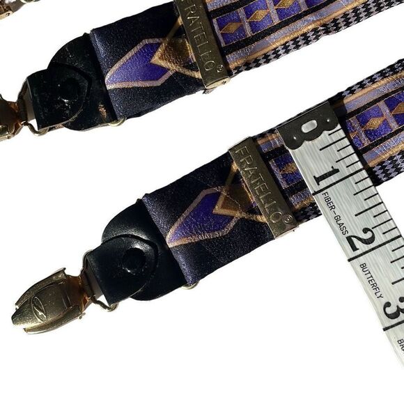Fratello purple and gold silky fabric print Y style suspenders - Picture 11 of 12